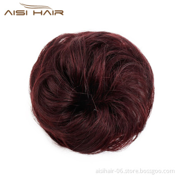 Aisi Hair Brazilian Human Hair Curly Wine Red Chignon Bun Elastic Rope Rubber Band Hairpiece Clip In Extension For Black Women